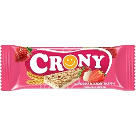 Батончик мюсли Crony клубника в белой глазури (12 батончиков по 50 г)