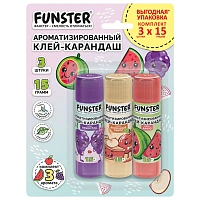 Клей-карандаш ароматизированный FUNSTER (ФАНСТЕР), яблоко, арбуз, виноград, 15 г, ВЫГОДНАЯ УПАКОВКА, 3 штуки на блистере, 274270