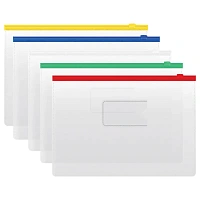 Папка-конверт на zip-молнии СТАММ А4, ПВХ, 120мкм, прозрачная, цветная молния, карман, ассорти