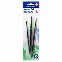 Кисти BRAUBERG PREMIUM, набор 3 шт. (из ворса пони круглые № 2, 4, 7), блистер, 201021