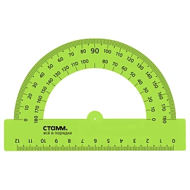Транспортир 12см, 180° СТАММ, пластиковый, прозрачный, зеленый неон