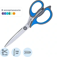 Ножницы для правшей Deli Soft 170 мм эргономические пластиковые с резиновыми вставками ручки