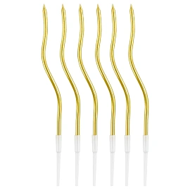 Свечи для торта с держателями MESHU "Wave gold", 15см, 6шт