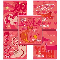 Тетради ДЭК А5 48 л. КОМПЛЕКТ 5 шт. BRAUBERG, скоба, клетка, TWIN-лак, "PINK MOOD", 404930