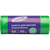 Мешки для мусора Luscan 60 л зелёные (ПНД 12 мкм, 30 штук)