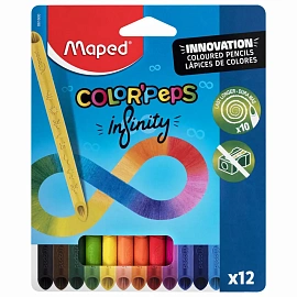 Карандаши цветные монолитные MAPED "Infinity", набор 12 цветов, трехгранные, 861600