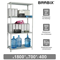 Стеллаж металлический BRABIX "MS KD-180/40/70-4", 1800х700х400 мм, 4 полки, компактная упаковка, 291113, S240BR124402