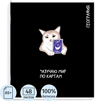 Тетрадь предметная по географии Феникс+ Коты мемы А5+ 48 листов в клетку TWIN лак