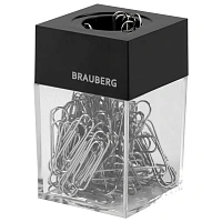 Скрепочница магнитная BRAUBERG со 100 никелированными скрепками 28 мм, прозрачный корпус, 228400