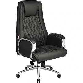 Кресло для руководителя Easy Chair EChair-518 ML чёрное (натуральная кожа с компаньоном, металл хромированный)