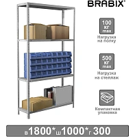 Стеллаж металлический BRABIX "MS KD-180/30-4", 1800х1000х300 мм, 4 полки, сборная стойка, 291114, S240BR143402