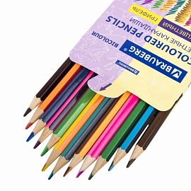Карандаши с двухцветным грифелем BRAUBERG BICOLOUR, 12 штук, 24 цвета, шестигранные, грифель 3 мм, натуральное дерево, 181855
