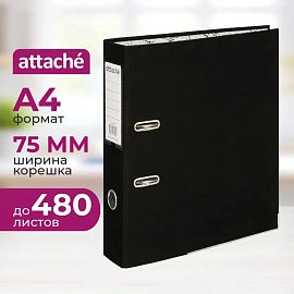 Папка-регистратор Attache 75 мм чёрная полипропилен/бумага с защитным уголком