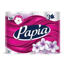 Бумага туалетная Papia Балийский цветок 3-слойная белая (12 рулонов в упаковке)