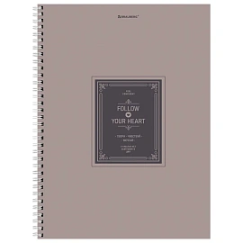 Тетрадь А4, 120 л., BRAUBERG, гребень, клетка, матовая ламинация, "Винтаж", 405644