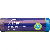 Мешки для мусора Luscan 30 л с завязками синие (ПНД 25 мкм, 20 штук)