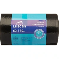 Мешки для мусора Luscan 60 л с ручками чёрные (ПВД 25 мкм, 30 штук)