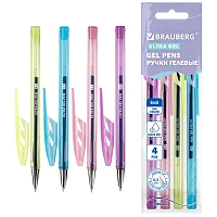 Ручки гелевые "BRAUBERG ULTRA GEL PASTEL", НАБОР 4 ШТУКИ, СИНИЕ, стандартный наконечник 0,5 мм, линия письма 0,35 мм, 144282