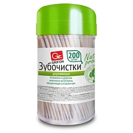 Зубочистки деревянные КОМПЛЕКТ 200 шт., в диспенсере, GRIFON, 400-003