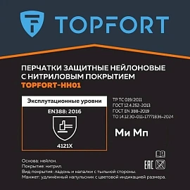 Перчатки рабочие защитные TOPFORT НН01 нейлоновые с нитриловым покрытием серые/чёрные (13 класс, размер 11 (XXL))