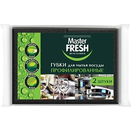 Губка для посуды Master FRESH Black поролон 9.6x7 см с абразивным слоем (2 штуки в упаковке)