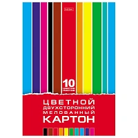 Картон цветной А4, 2-сторонний, МЕЛОВАННЫЙ, 10 листов, 10 цветов, в папке, HATBER, 195х280 мм, "Creative Set", 095545, 10Кц4_05934