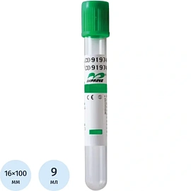 Вакуумные пробирки для крови Improvacuter с Na-Гепарином с гелем 16x100 мм 9 мл (50 штук в упаковке)