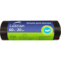 Мешки для мусора Luscan 60 л чёрные (ПНД 15 мкм, 20 штук)