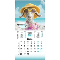 Календарь настенный перекидной 2027 г., BRAUBERG, 12 листов, 21,4х42,8 см, МИНИ, "Funny goats", 118432