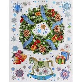 Наклейка новогодняя на окна Magic Time Новогодний венок 38x30 см