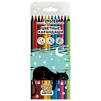 Карандаши цветные FUNSTER (ФАНСТЕР) BLACK, 12 цветов, черный корпус, утолщенный грифель 4 мм, упаковка ПВХ-бокс, круглые, 182200