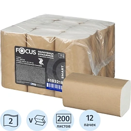 Полотенца бумажные листовые Focus Smart H3 V-сложения 2-слойные белые 12 пачек по 200 листов (5103218/50204110)