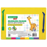 Доска для лепки с отделениями и 2 стеками А4, 280х200 мм, желтая, BRAUBERG KIDS, 271144