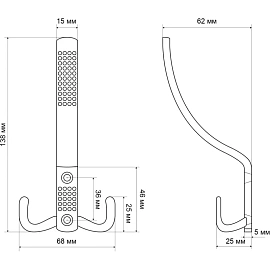 Вешалка настенная StahlBuro 212 A CP хромированная (73х34х60 мм, 3 крючка)