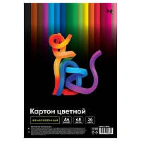 Картон цветной, А4 одностор., BG, 48 л., 24 цв., немелованный, в пакете