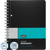 Бизнес-тетрадь Attache Selection Smartbook А5 120 листов чёрная в клетку на спирали с разделителями