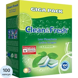 Таблетки для посудомоечных машин Clean&Fresh All in 1 giga Лимон (100 штук в упаковке)
