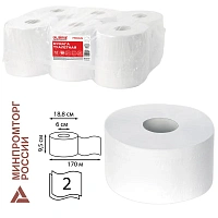 Бумага туалетная 170 м, LAIMA (T2), PREMIUM, 2-слойная, цвет белый, КОМПЛЕКТ 12 рулонов, 126092