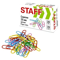 Скрепки STAFF 28 мм, цветные, 70 штук, 271708