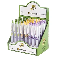 Ручка шариковая автоматическая с грипом BRAUBERG "Herb Time", СИНЯЯ, корпус ассорти, узел 0,7 мм, линия письма 0,35 мм, 141286